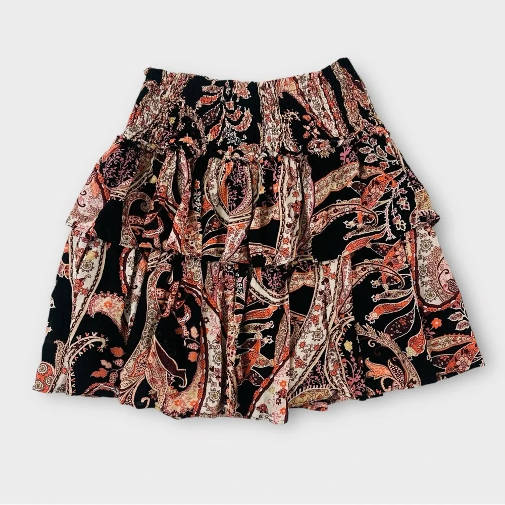 By Anthropologie Myla Tiered Mini Skirt Size XXS Paisley‎ Ruffle A-Line